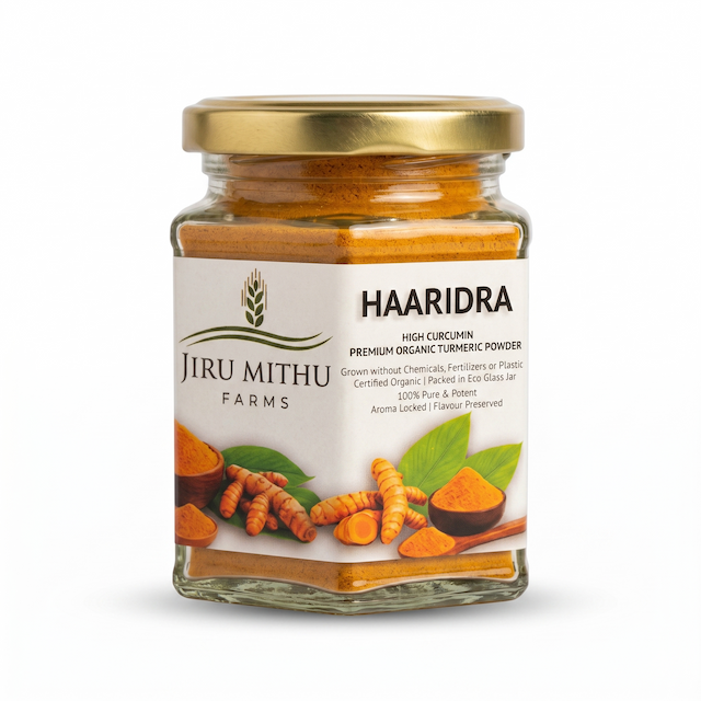 HAARIDRA Organic Turmeric — hexagonal glass jar
