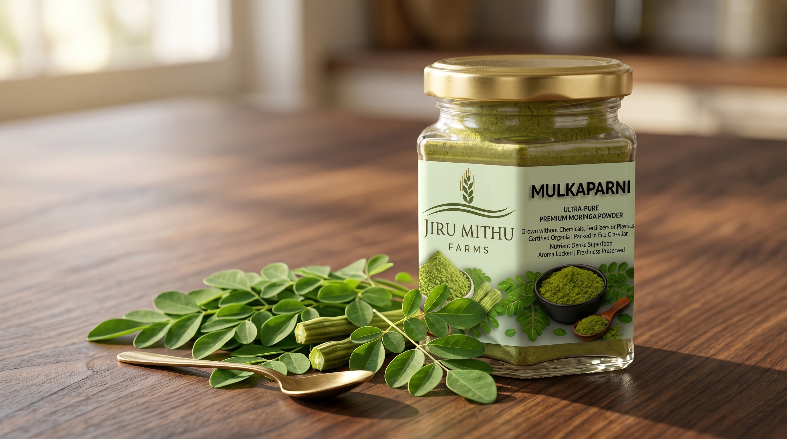 MULKAPARNI lifestyle — wide shot showing moringa powder richness
